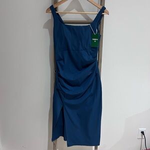 Halara Square Neck Corset Ruched Bodycon Midi Casual Dress Majolica Blue NWT S